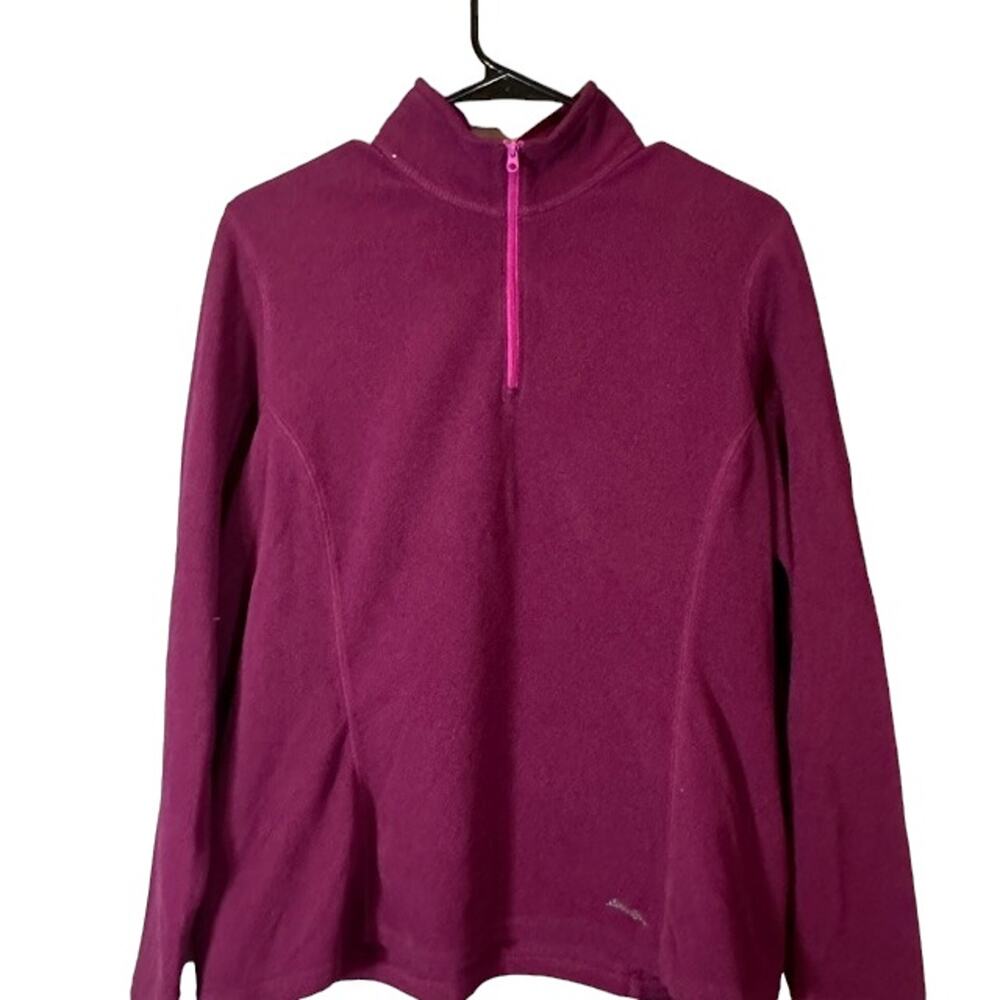 Eddie Bauer Purple Long Sleeve Mock Neck 1/4 Zip Fleece Sweater Women Sz L